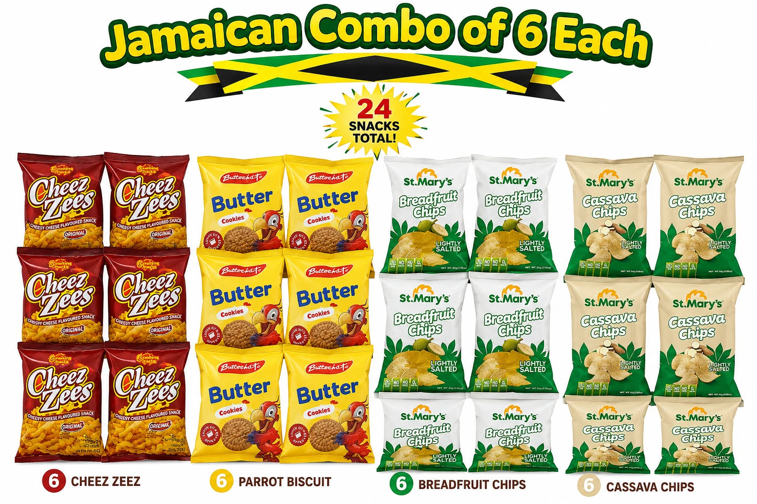 Authentic Jamaican Snack Variety 24pc Breadfruit Cassava Chips Parrot CookiesAuthentic Jamaican Snack Variety 24pc Breadfruit Cassava Chips Parrot Cookies Authentic Jamaican Snack Variety 24pc Breadfruit Cassava Chips Parrot Cookies
