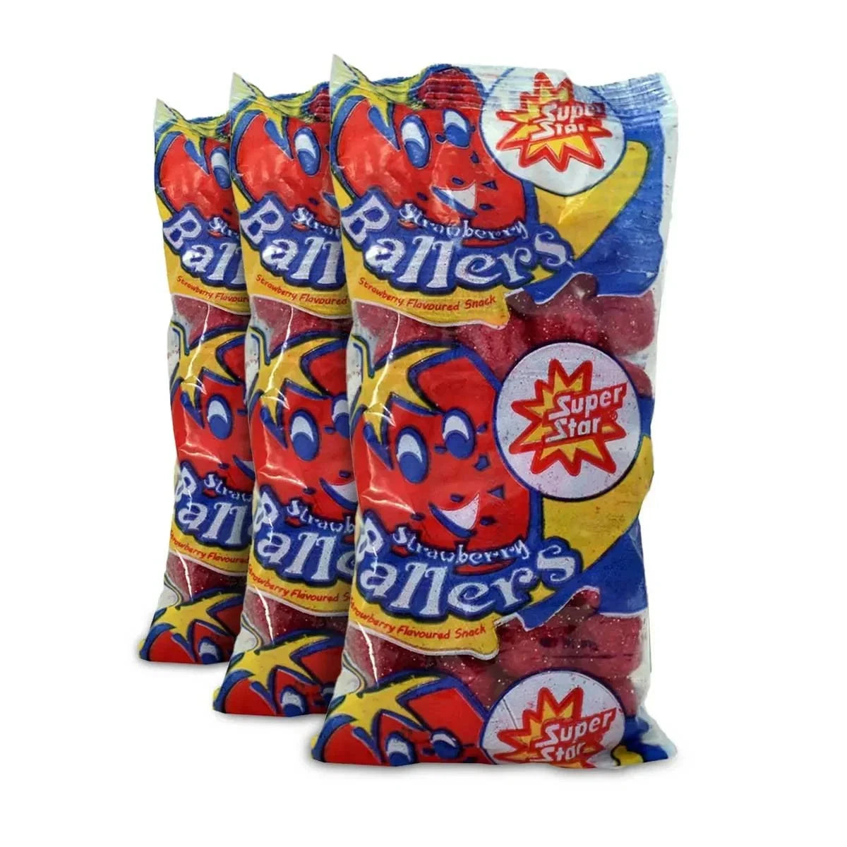Super Star Strawberry Ballers Jamaican Candy Snack 12 Pack x 30g Corn Sweets